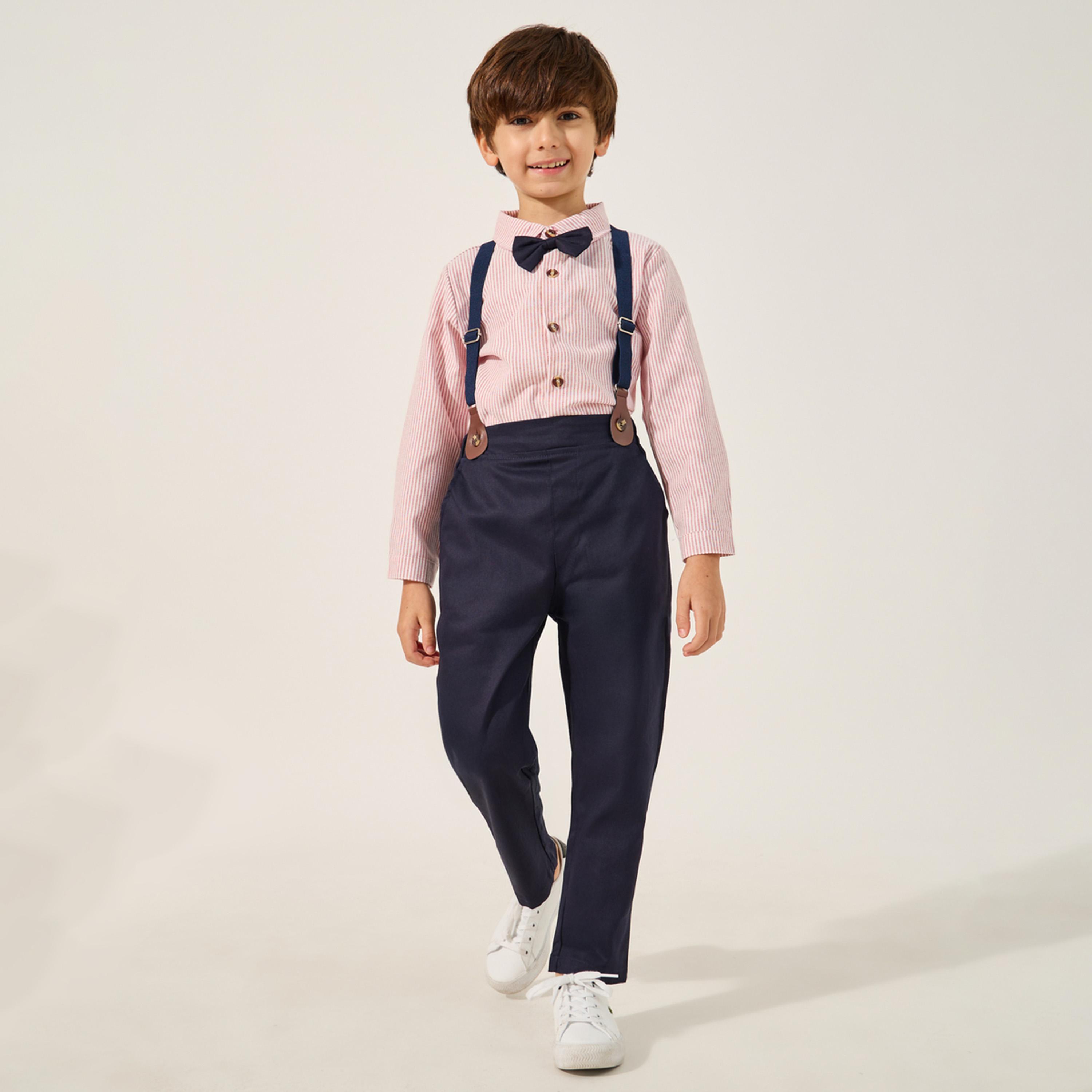 Styli toddler boys 3 pcs. Set - shirt with bow , pants , suspender-boys-clothing-setsandcoords-image-1