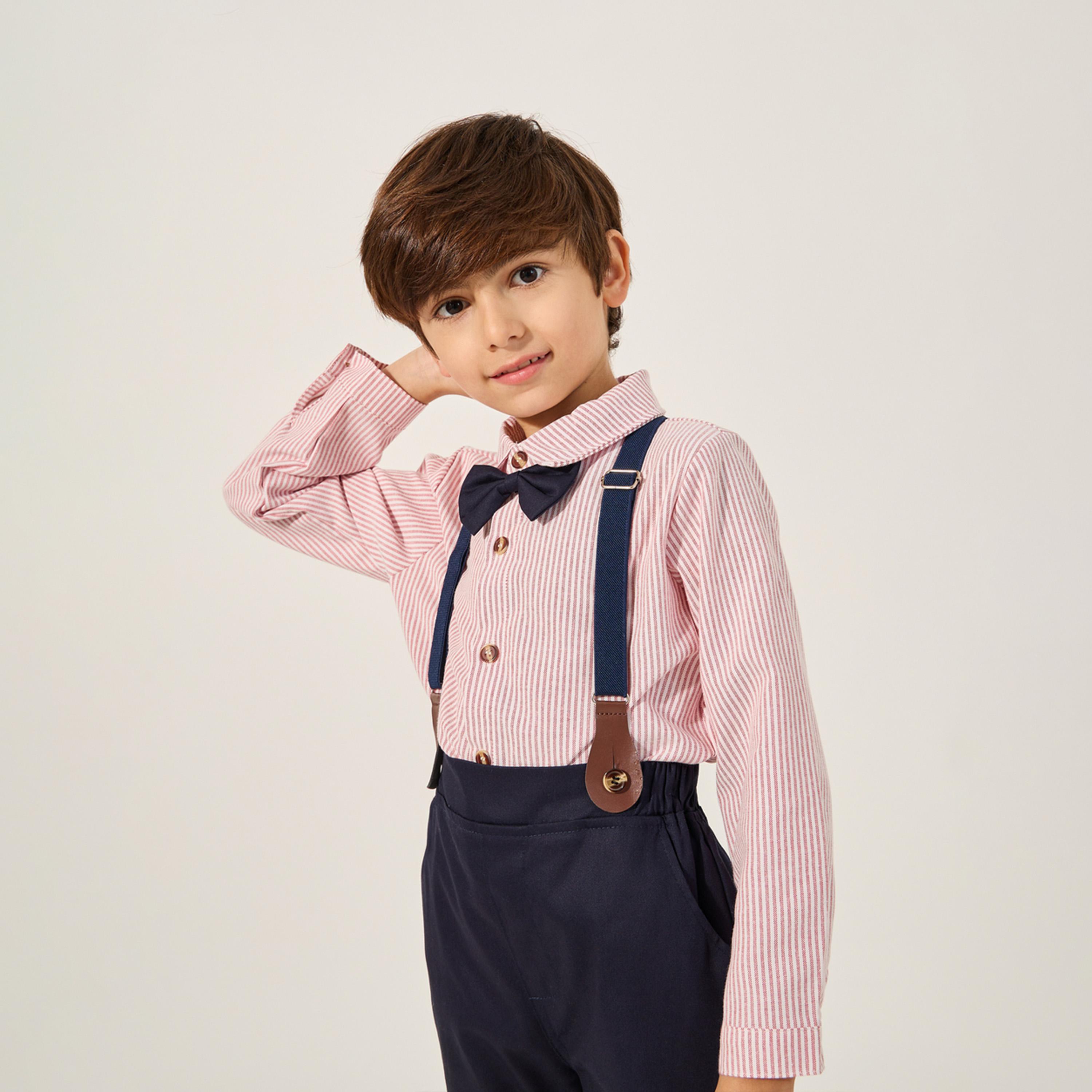 Styli toddler boys 3 pcs. Set - shirt with bow , pants , suspender-boys-clothing-setsandcoords-image-2