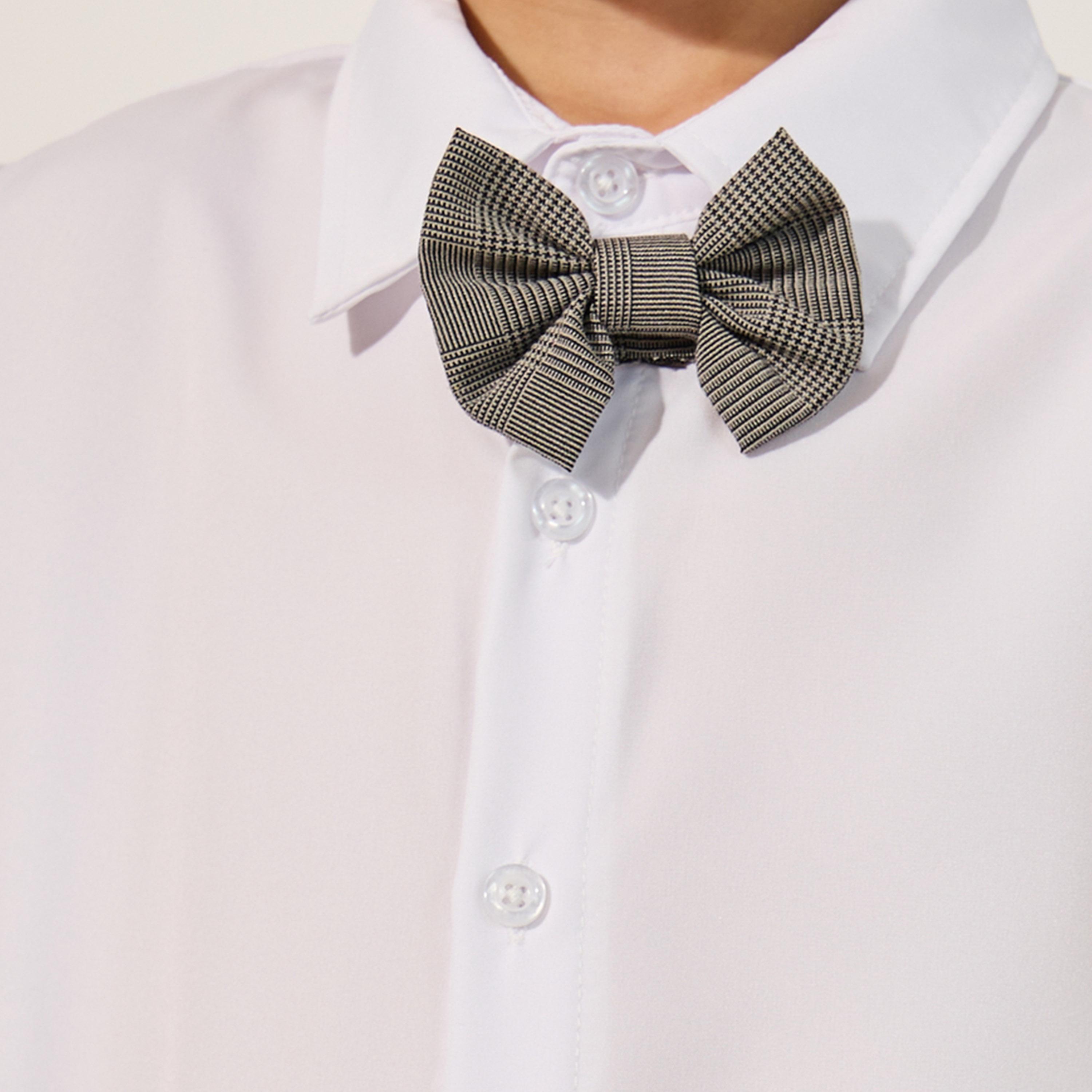 Styli Solid Long Sleeves Shirt, Checked Waistcoat and Pants Set with Bow Tie-boys-clothing-setsandcoords-image-6