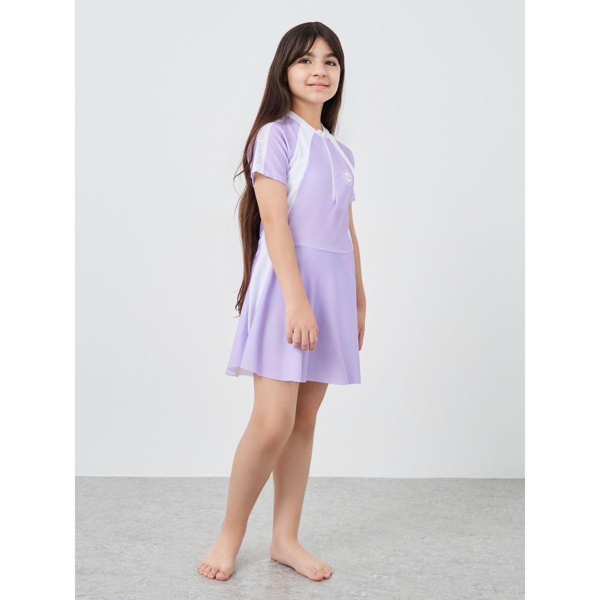 Styli Color Block Short Sleeve Swim Suit with Shorts-sports-girls-clothing-tops-image-1