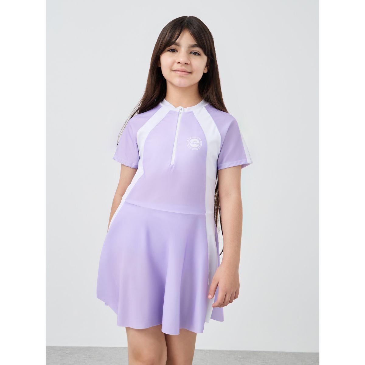 Styli Color Block Short Sleeve Swim Suit with Shorts-sports-girls-clothing-tops-image-2