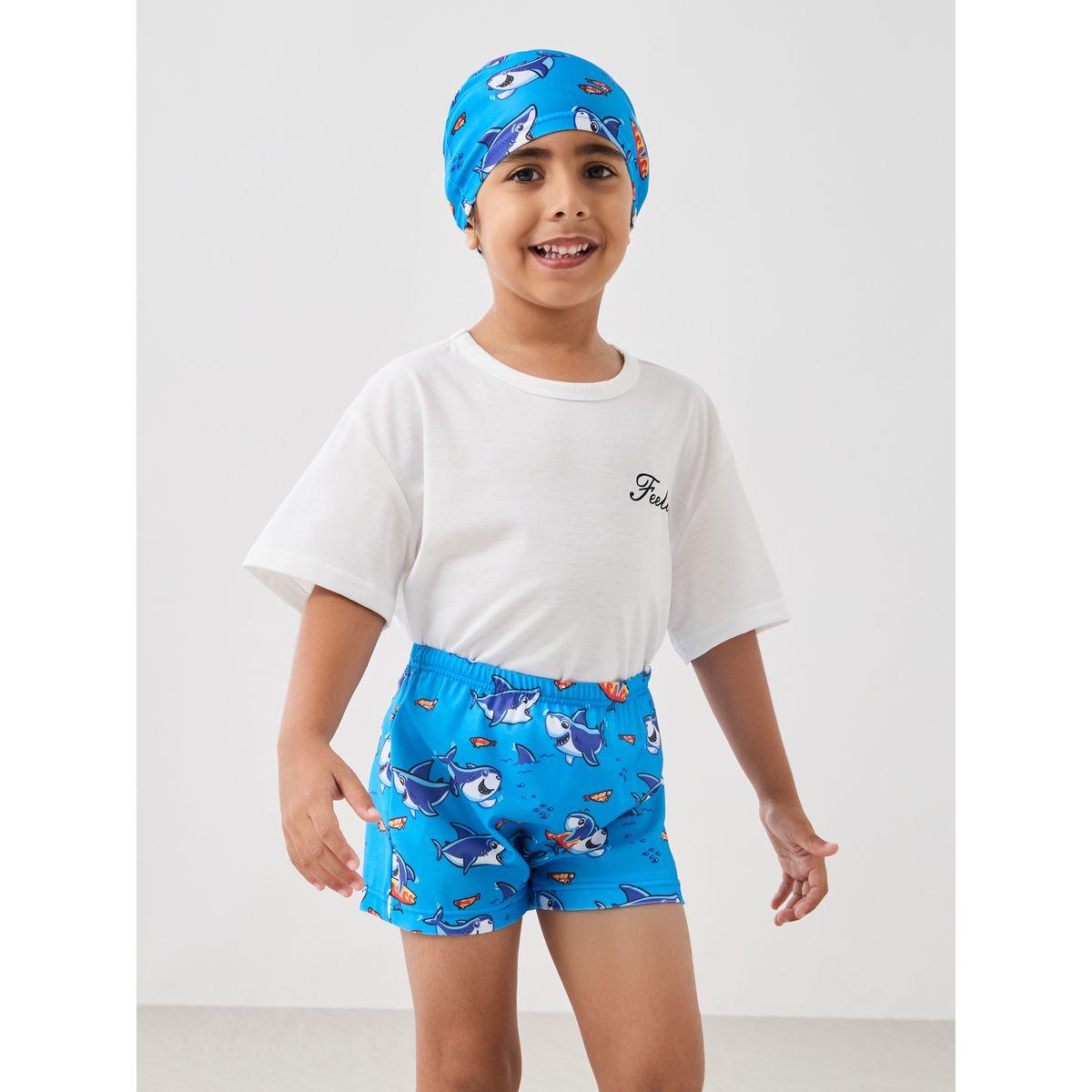 شورت سباحى بطبعة جرافيك مع قبعة-sports-boys-clothing-swimwear-image-3