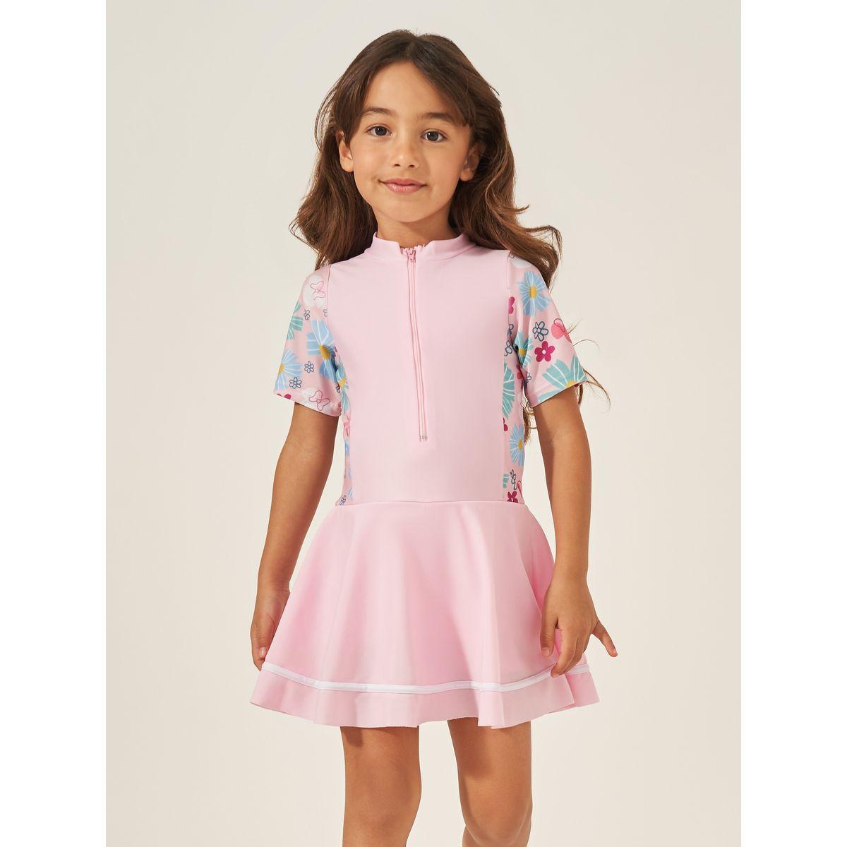بدلة سباحة بطبعة زهور وأكمام قصيرة-sports-girls-clothing-tops-image-2