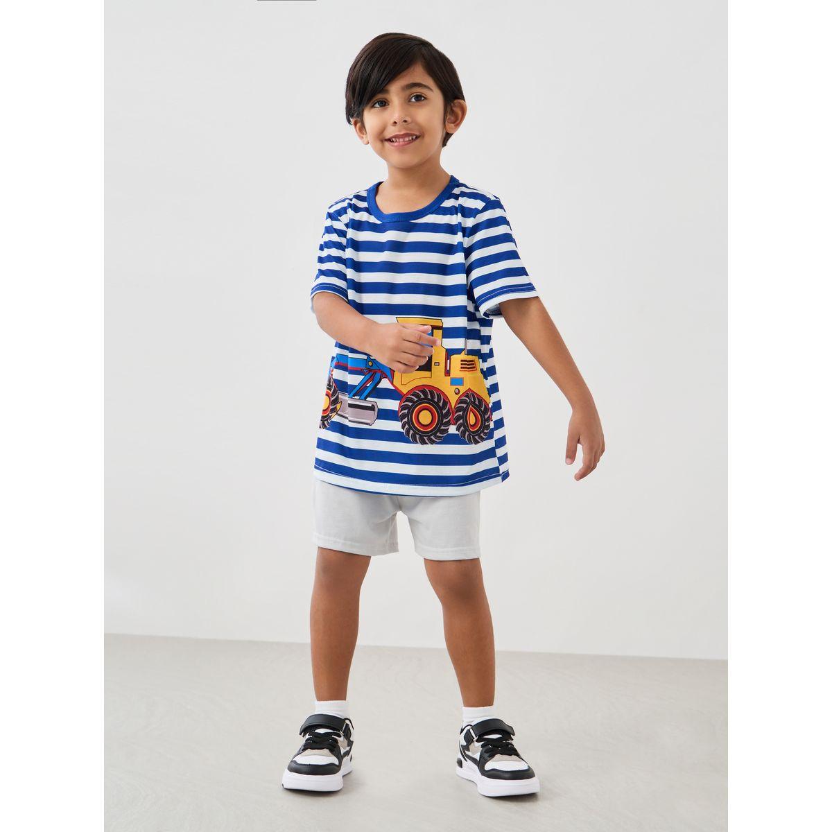 Styli Graphic Print Round Neck T-Shirt and Shorts Set-boys-clothing-setsandcoords-image-1