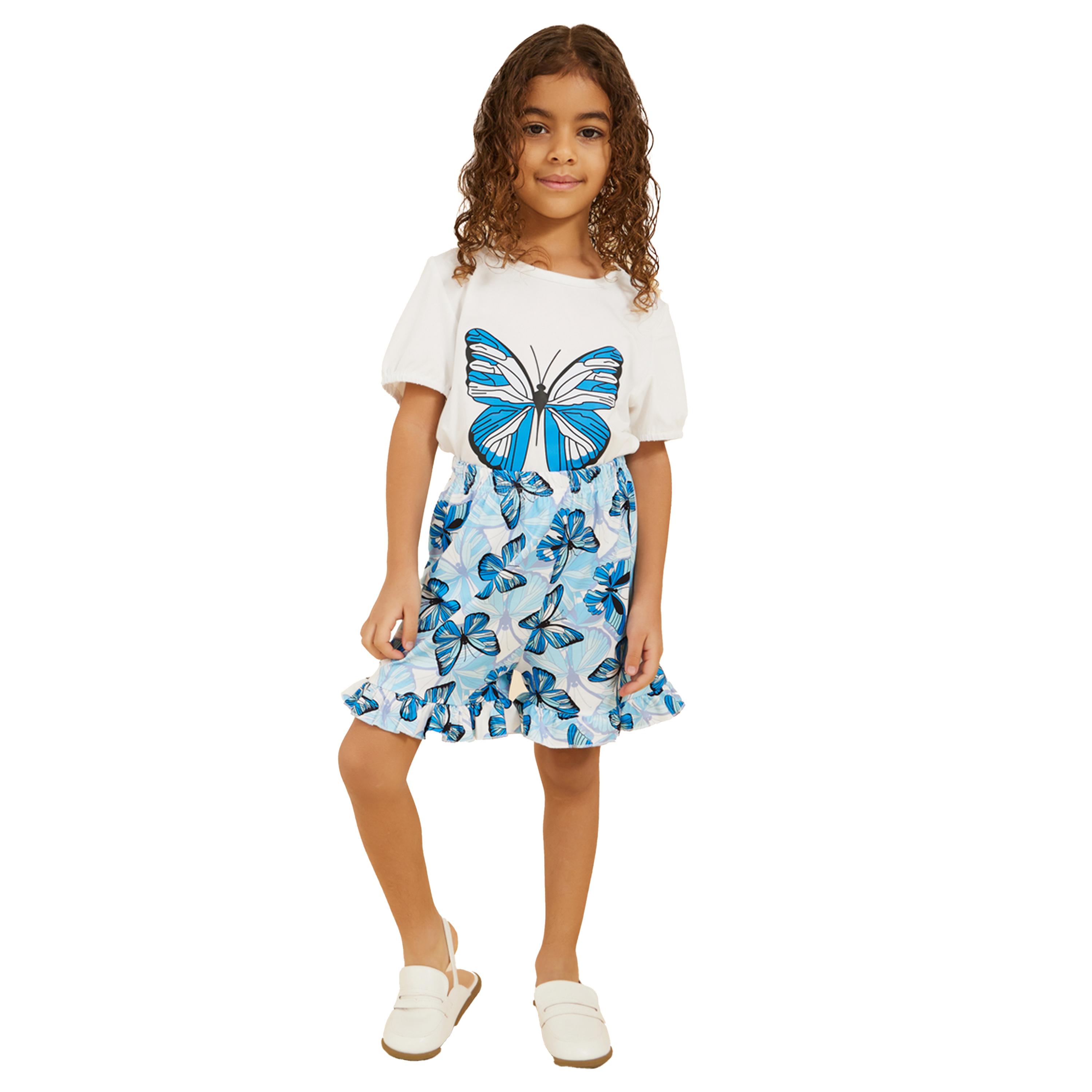 Styli Graphic Print T-Shirt and Ruffle Trim Shorts Set-girls-clothing-setsandcoords-image-1
