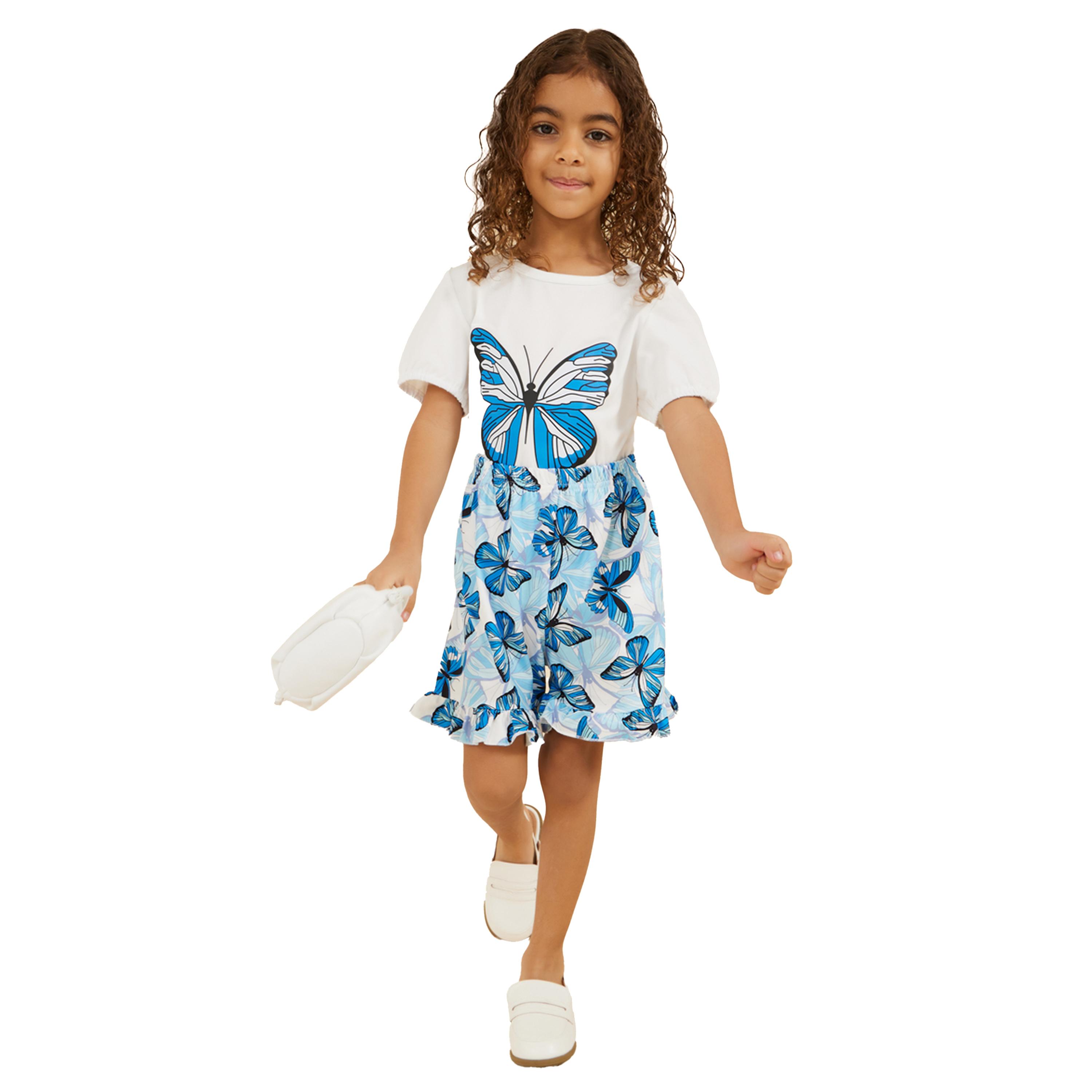 Styli Graphic Print T-Shirt and Ruffle Trim Shorts Set-girls-clothing-setsandcoords-image-2