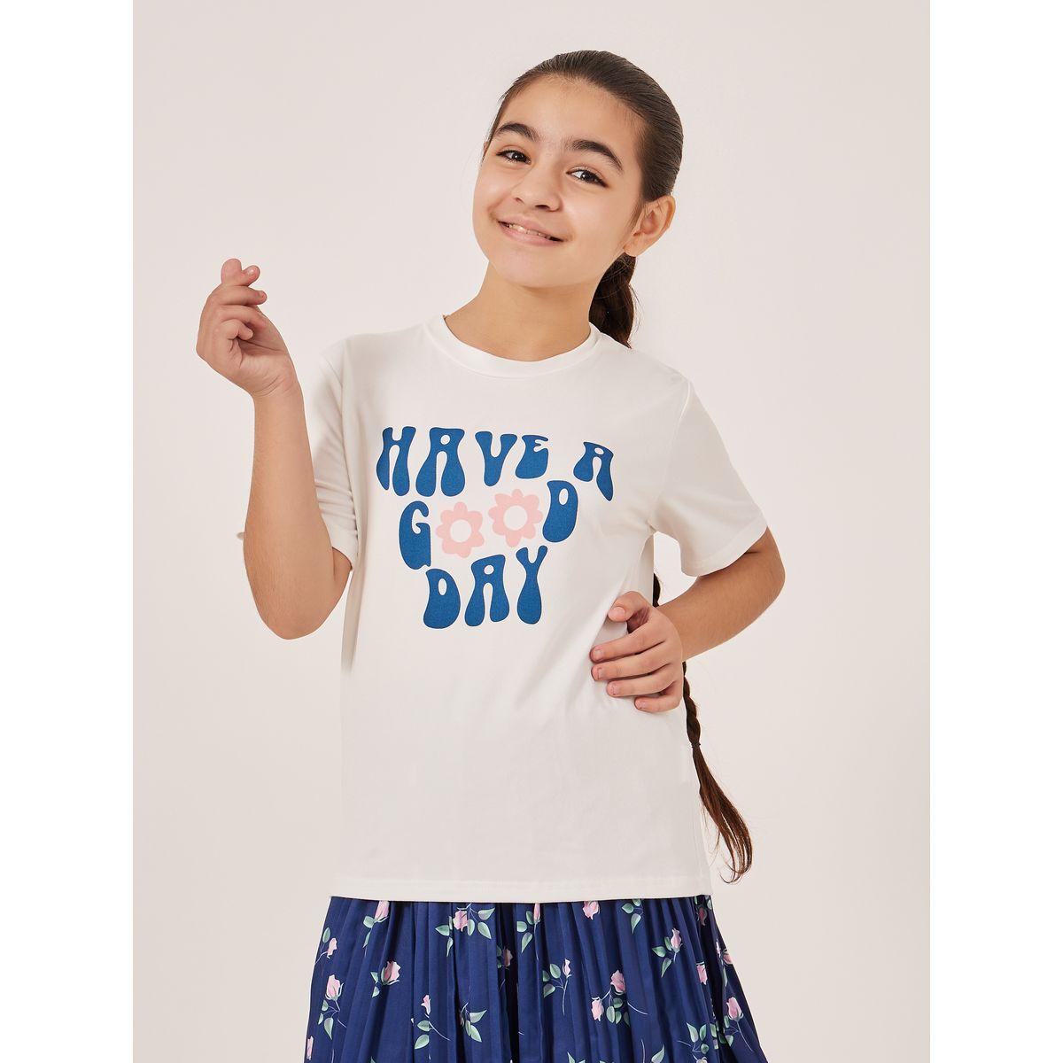 Styli Slogan Print T-Shirt and All-Over Print Skirt-girls-clothing-setsandcoords-image-2