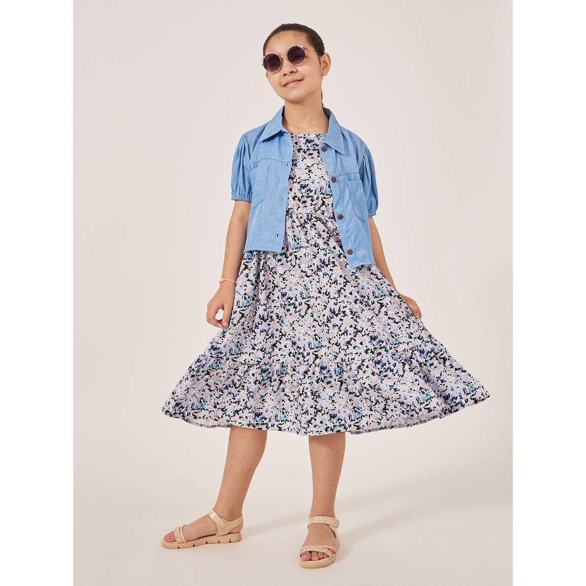 Styli All-Over Print Strappy Dress with Plain Jacket-girls-clothing-setsandcoords-image-1