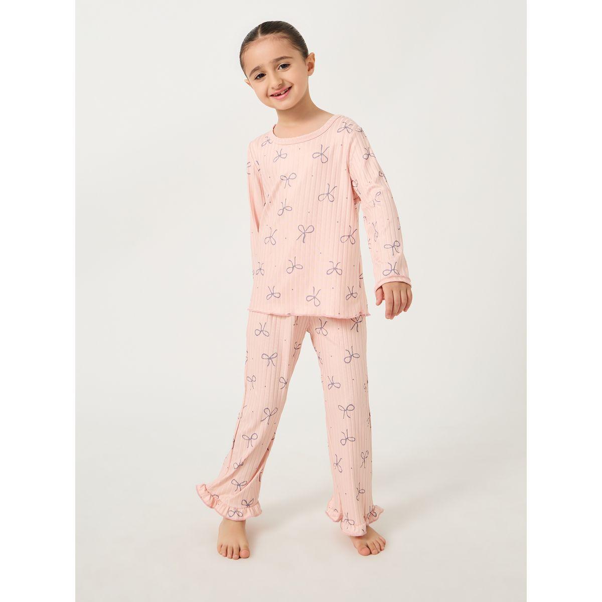 Styli Printed Round Neck T-Shirt and Pyjama Set-girls-clothing-nightwear-image-2