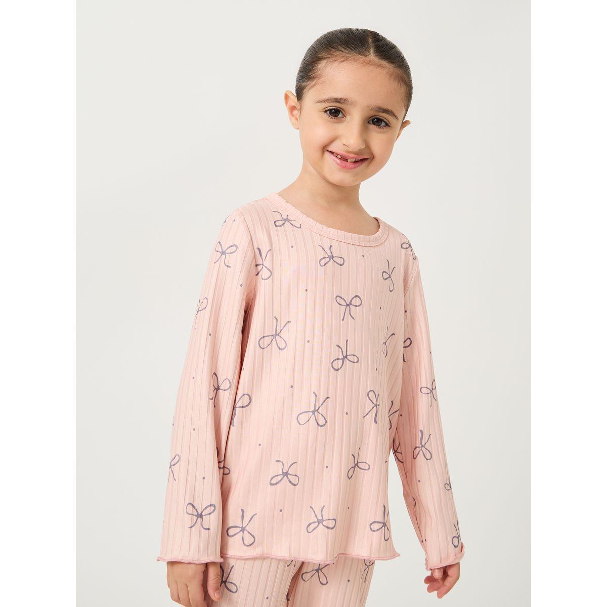 Styli Printed Round Neck T-Shirt and Pyjama Set-girls-clothing-nightwear-image-3