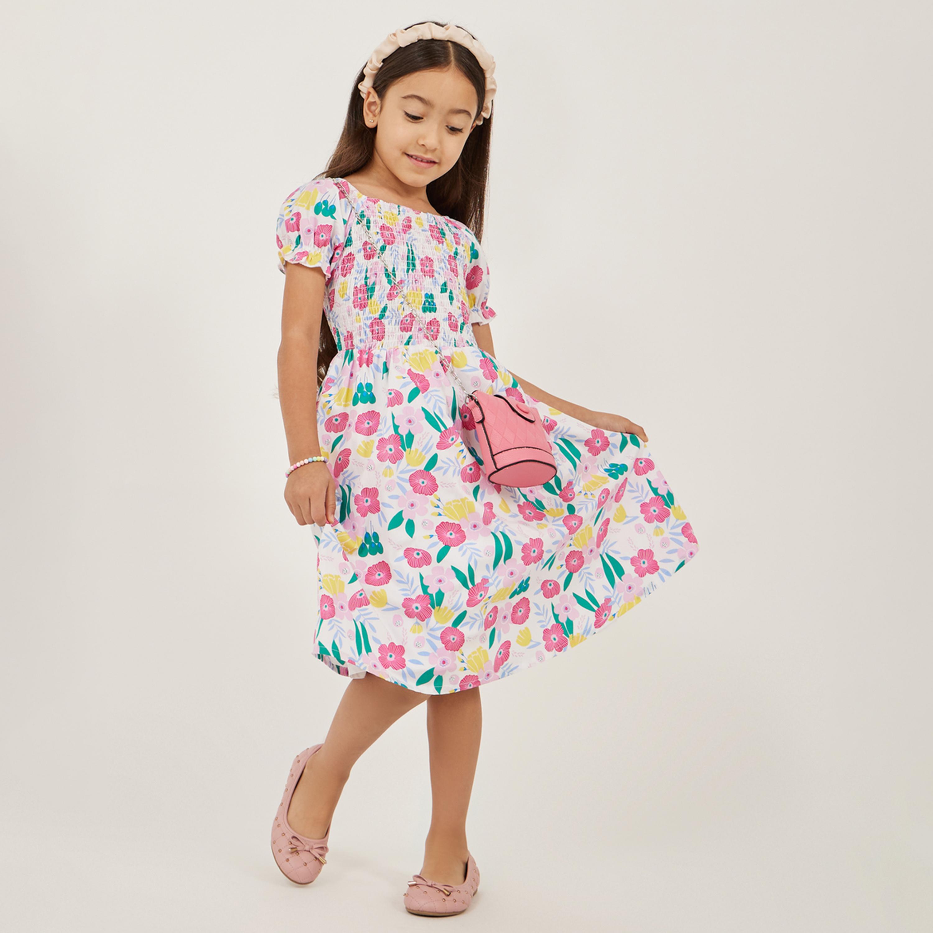 ستايلي - فستان منسوج للبنات الصغار بطبعة زهور كاملة-girls-clothing-dressesandjumpsuits-image-1