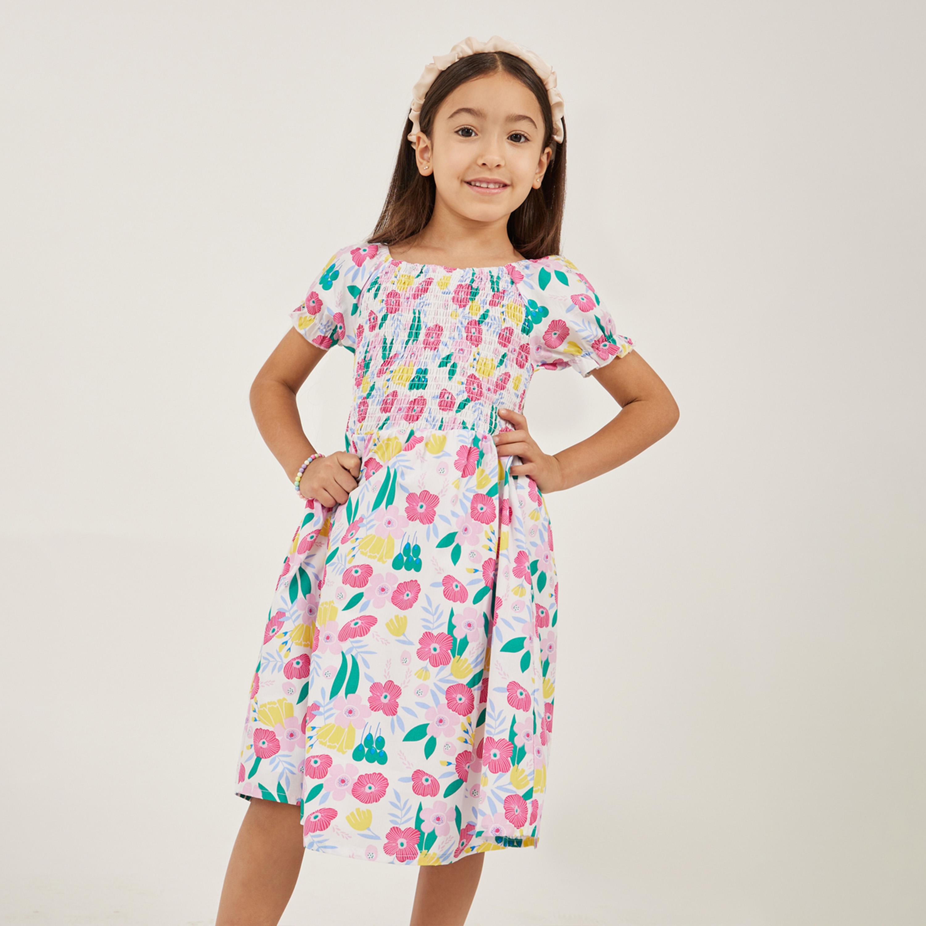 ستايلي - فستان منسوج للبنات الصغار بطبعة زهور كاملة-girls-clothing-dressesandjumpsuits-image-2