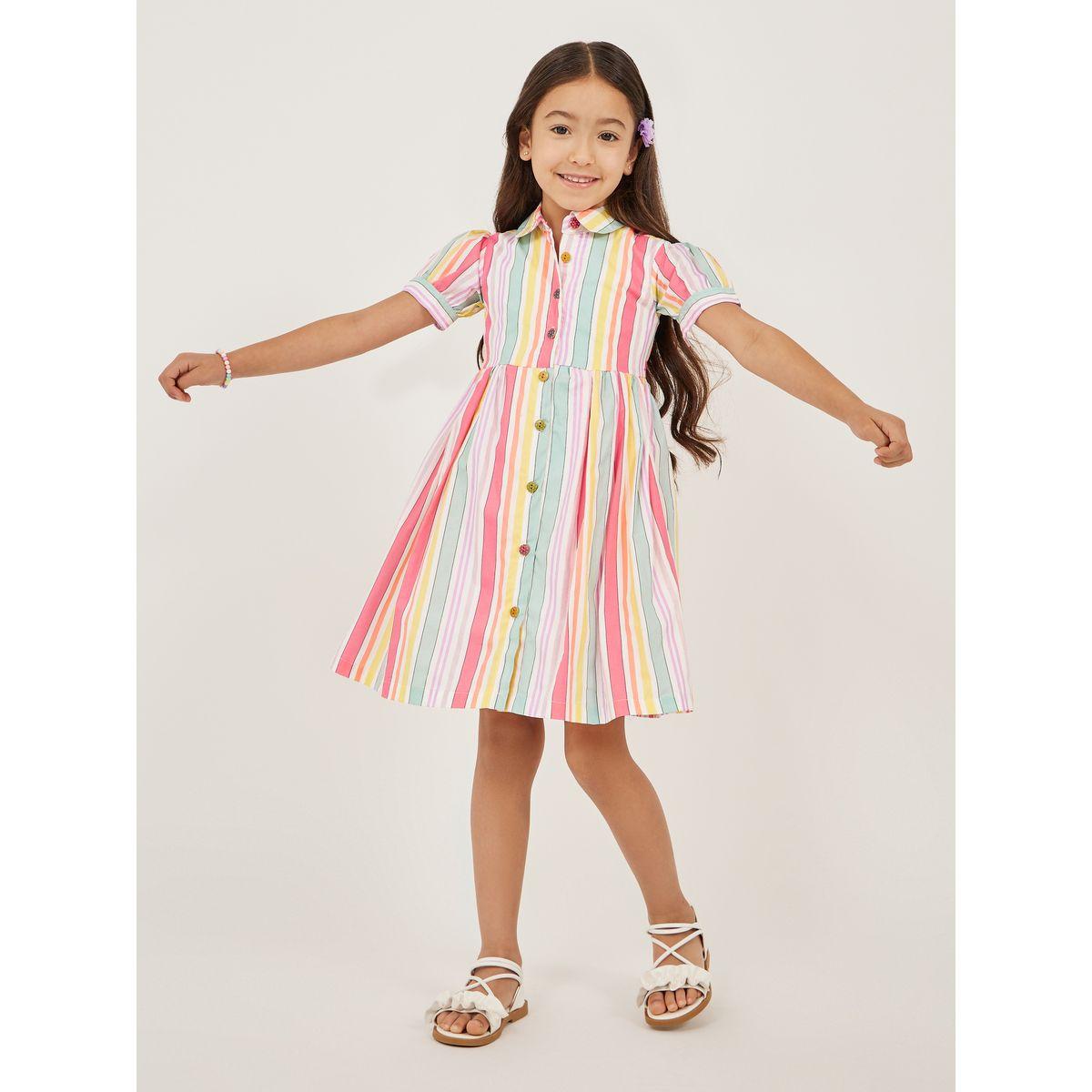 فستان مخطط بأكمام منفوخة وأزرار-girls-clothing-dressesandjumpsuits-image-1