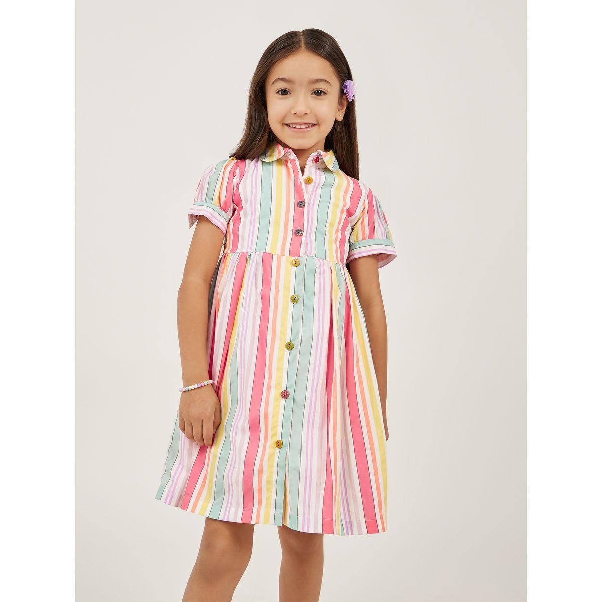 فستان مخطط بأكمام منفوخة وأزرار-girls-clothing-dressesandjumpsuits-image-2