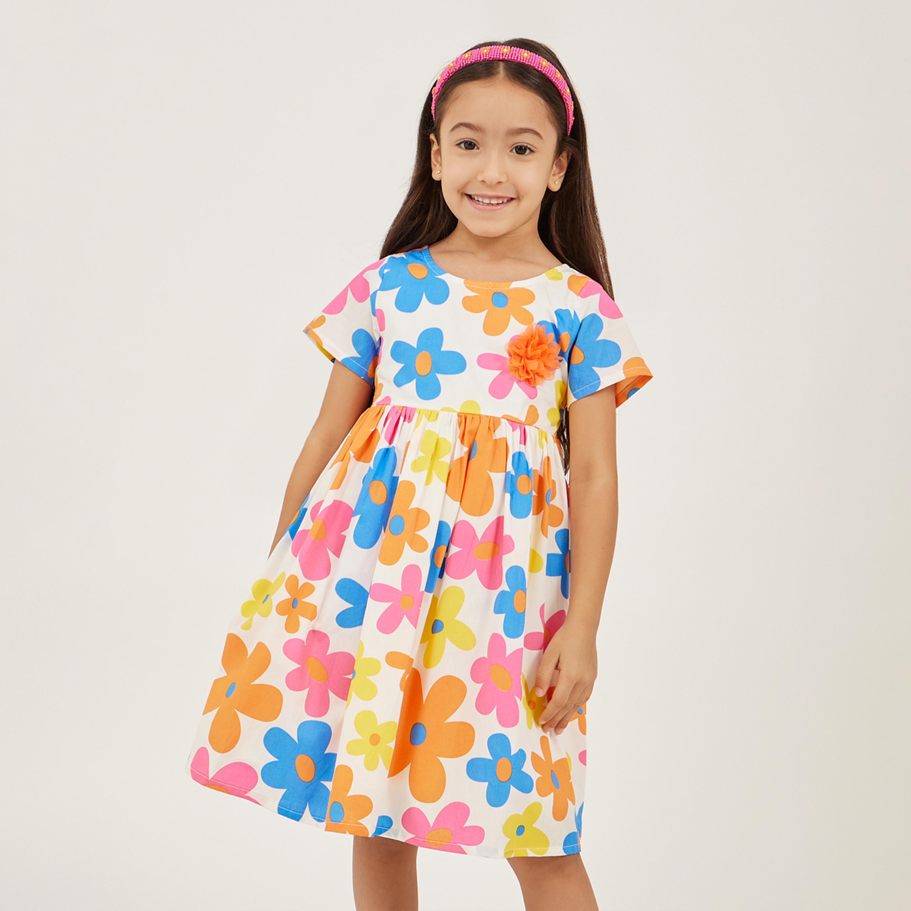 ستايلي - فستان منسوج للبنات الصغار بطبعة زهور كاملة-girls-clothing-dressesandjumpsuits-image-2