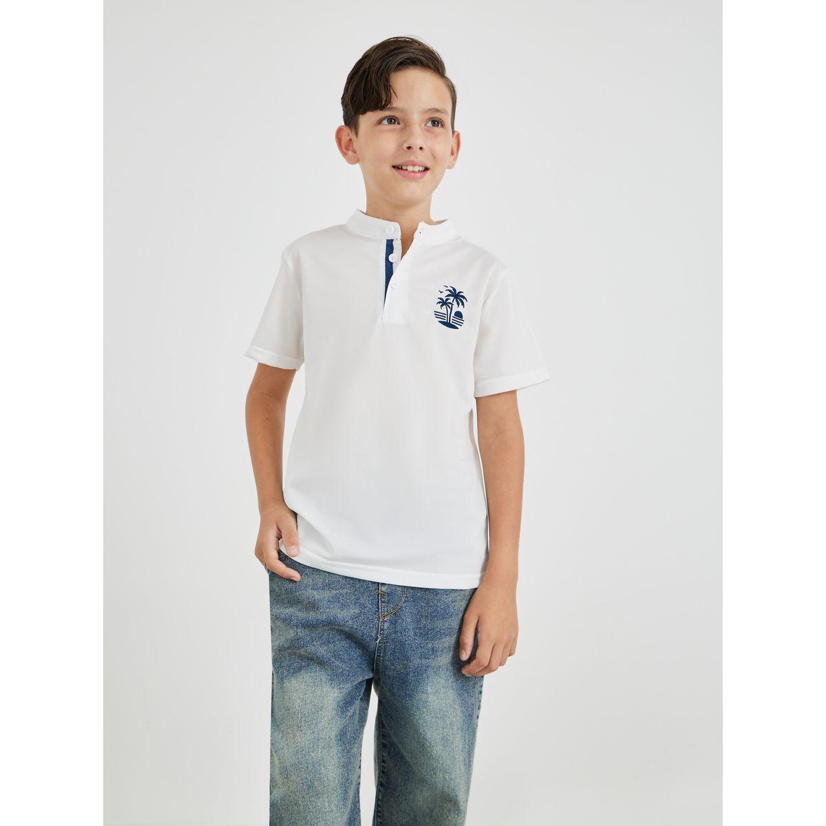 تيشيرت مُطرّز بياقة ماندارين مع أزرار غلق-boys-clothing-tshirtsandpolos-image-1