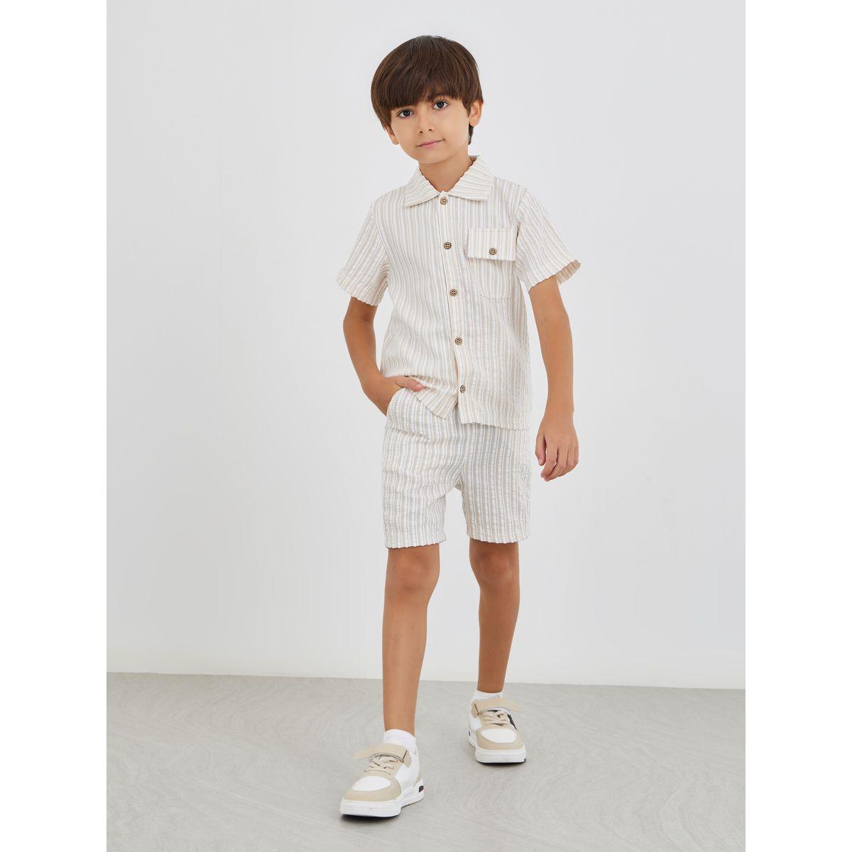 Styli Striped Collared Buttoned Shirt and Shorts Set-boys-clothing-setsandcoords-image-1
