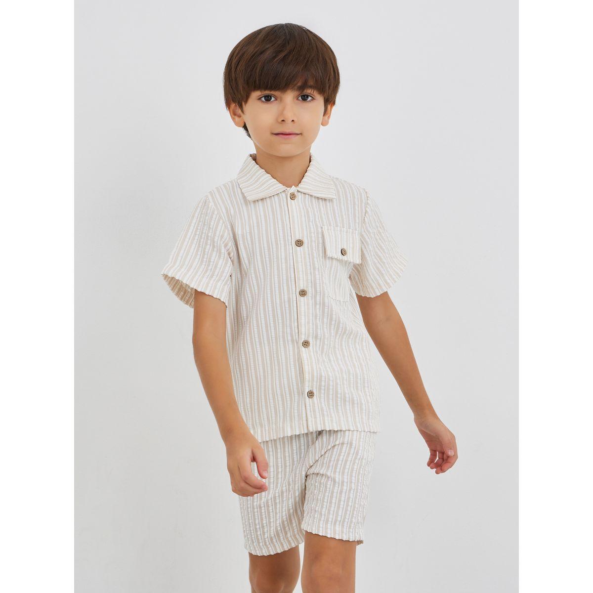 Styli Striped Collared Buttoned Shirt and Shorts Set-boys-clothing-setsandcoords-image-2