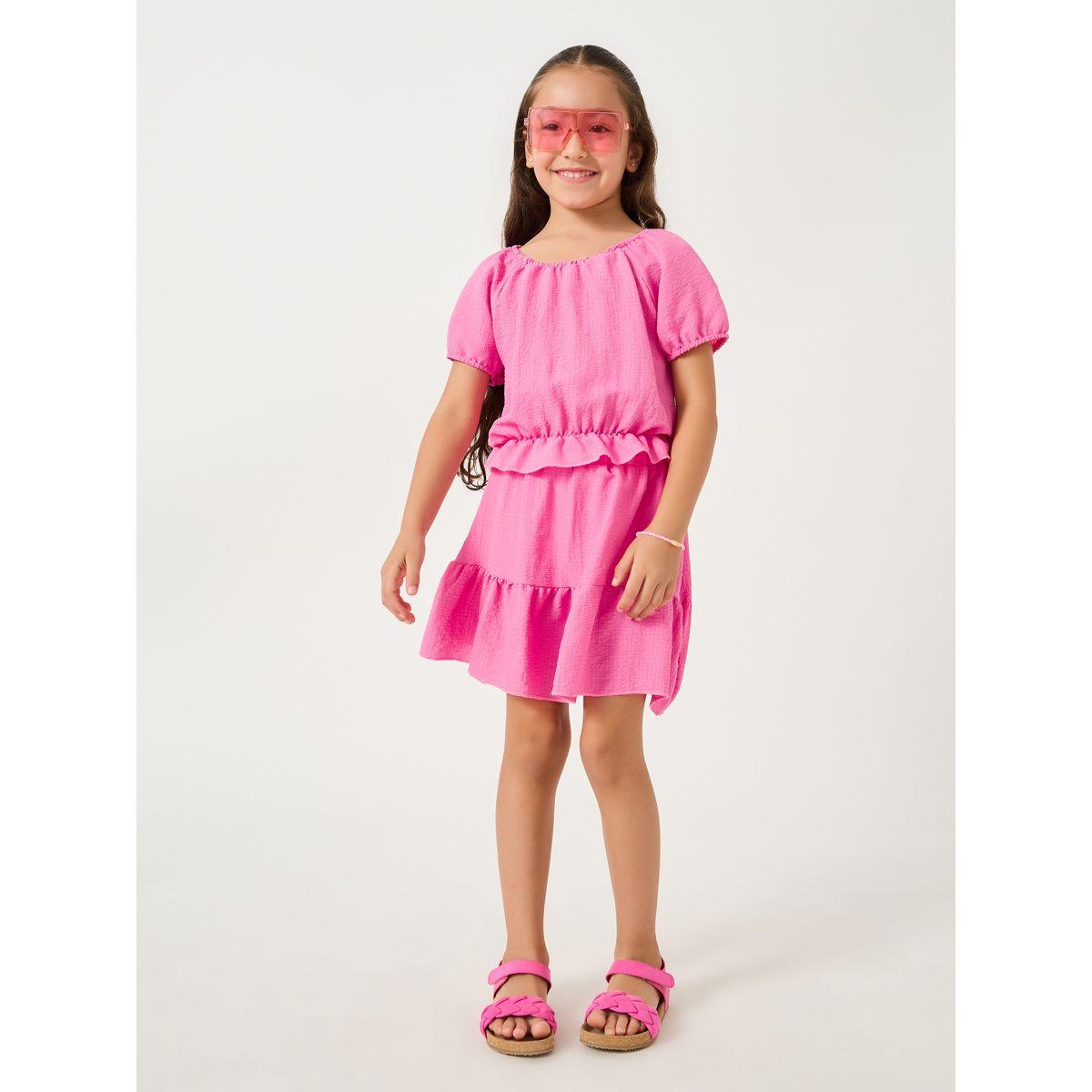 Styli Puff Sleeve Ruffled Hem Top with Skirt Set-girls-clothing-setsandcoords-image-1
