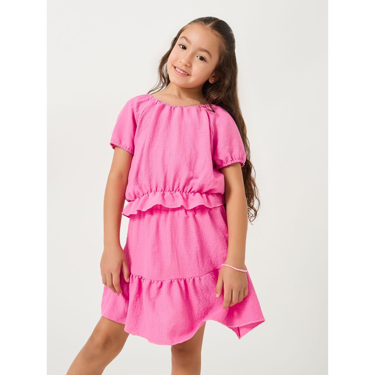 مجموعة من تنورة وبلوزة بأكمام منفوخة وحافة بكشكش-girls-clothing-setsandcoords-image-2