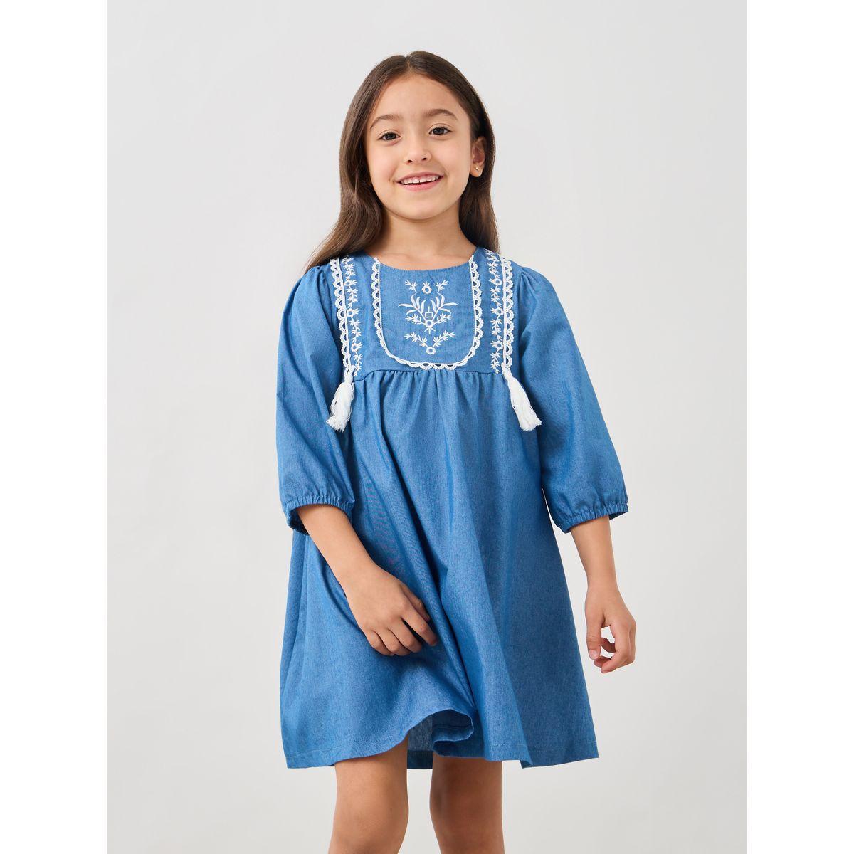 Styli Embroidered Balloon Sleeve Denim Dress-girls-clothing-dressesandjumpsuits-image-2