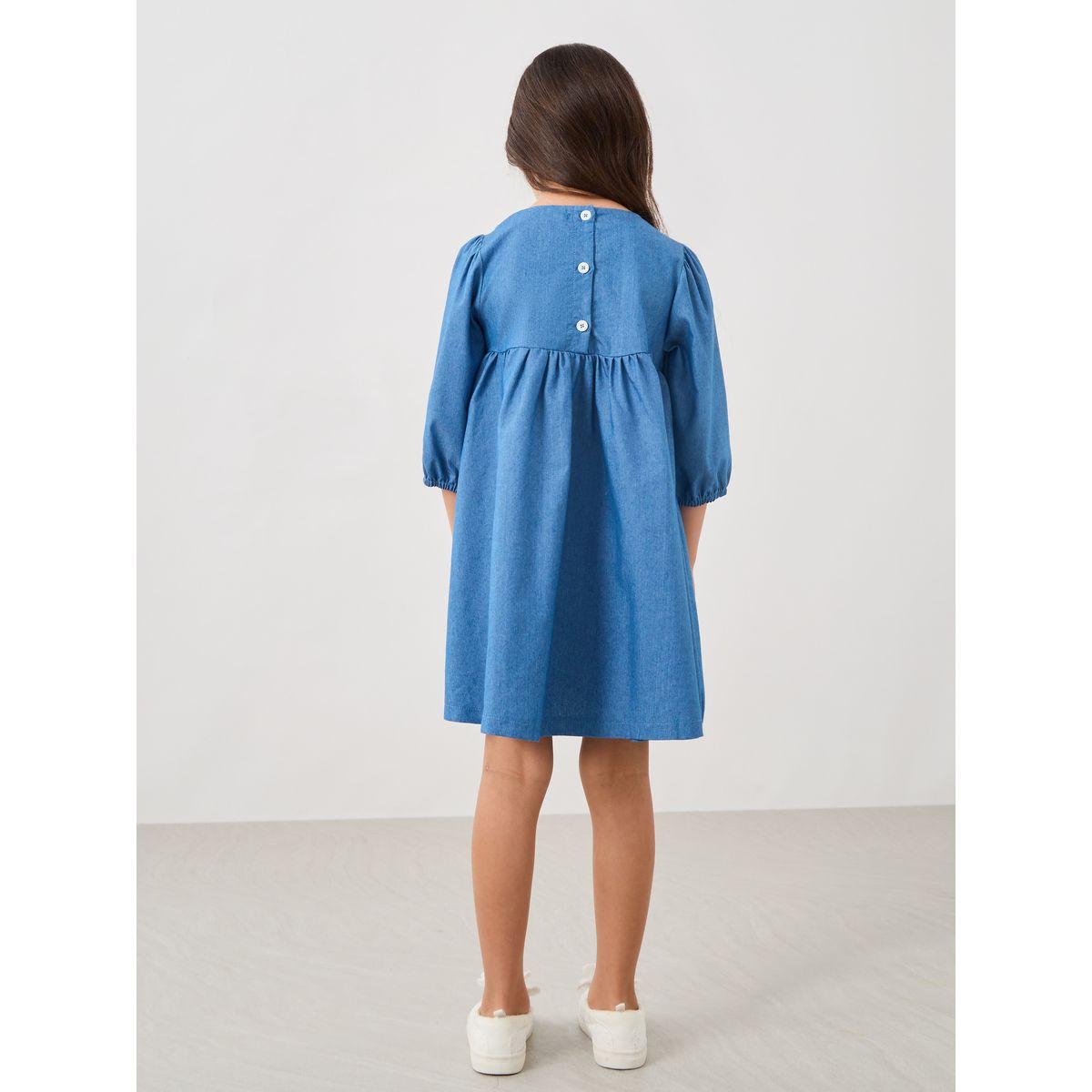 Styli Embroidered Balloon Sleeve Denim Dress-girls-clothing-dressesandjumpsuits-image-4