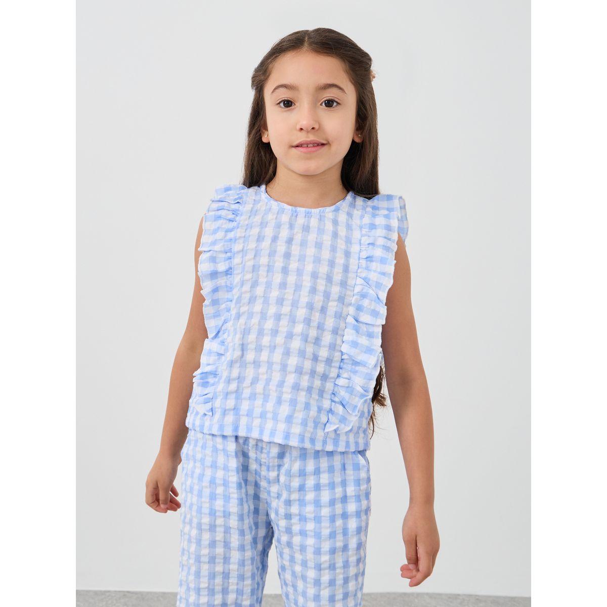 طقم من بنطال وبلوزة بطبعة مربعات-girls-clothing-setsandcoords-image-2