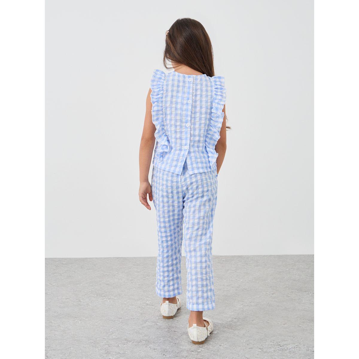 طقم من بنطال وبلوزة بطبعة مربعات-girls-clothing-setsandcoords-image-4