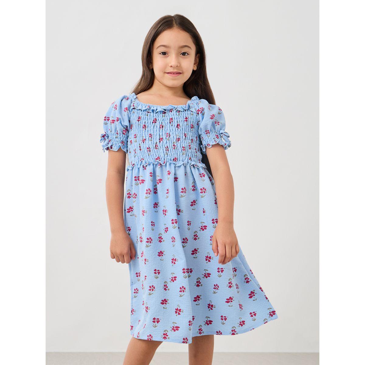 Styli Printed Puff Sleeve Dress with Smocked Detail-girls-clothing-dressesandjumpsuits-image-2
