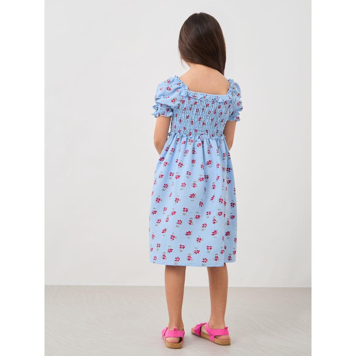 فستان مطبع بأكمام منفوخة وتفاصيل مزمومة-girls-clothing-dressesandjumpsuits-image-4