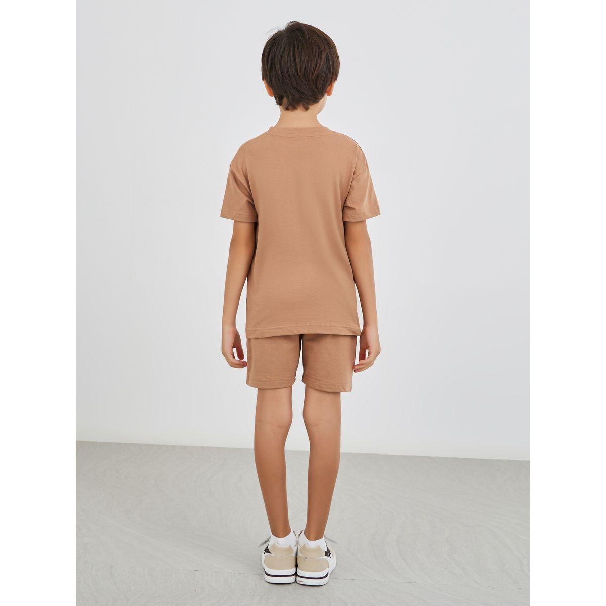 Styli Slogan Print Round Neck T-Shirt and Shorts Set-boys-clothing-setsandcoords-image-4