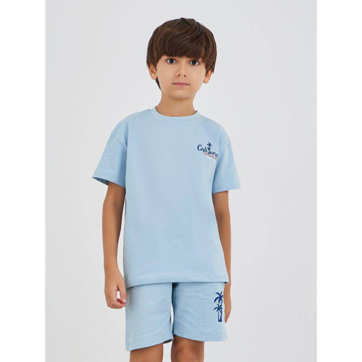 Styli Slogan Print Short Sleeve T-Shirt and Shorts Set-boys-clothing-setsandcoords-image-2