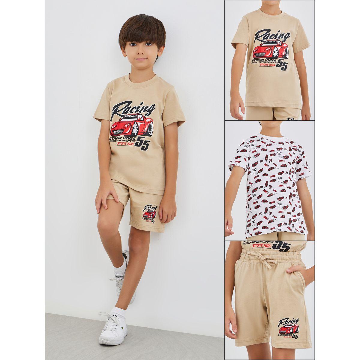 Styli Short Sleeve T-Shirts and Shorts 3-Piece Set-boys-clothing-setsandcoords-image-1