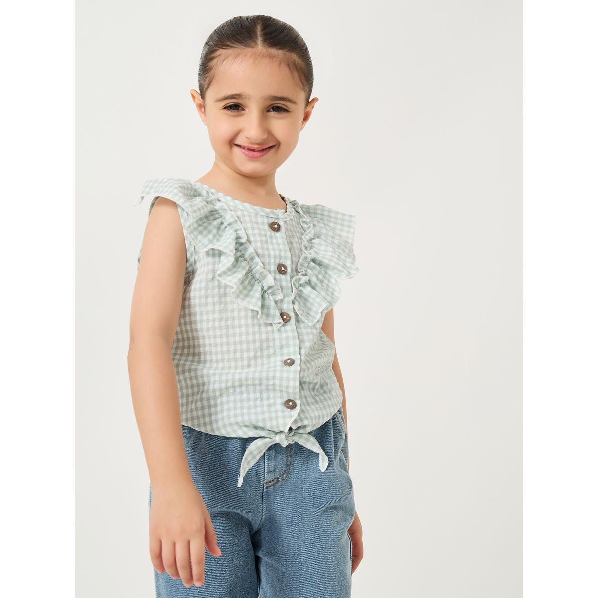 Styli Checked Ruffled Detail Buttoned Blouse-girls-clothing-blousesandshirts-image-1