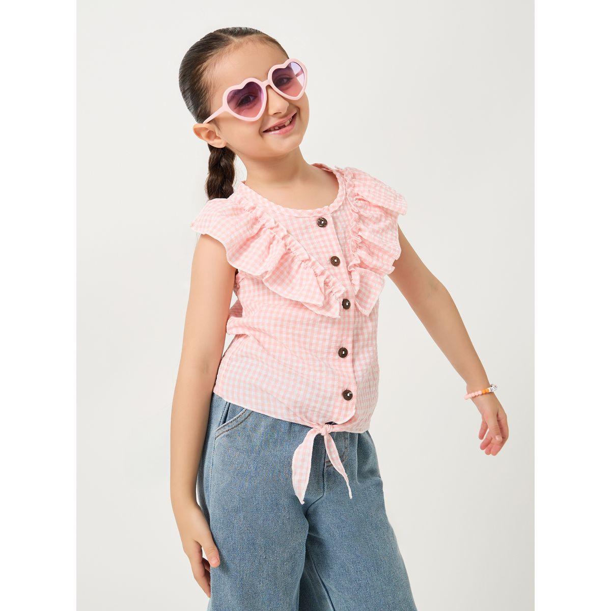 Styli Checked Ruffled Detail Buttoned Blouse-girls-clothing-blousesandshirts-image-1