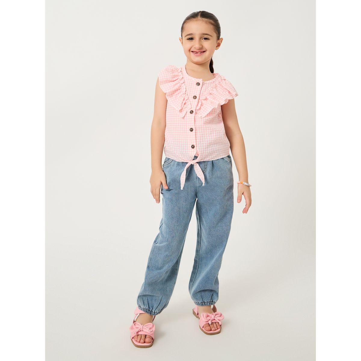 Styli Checked Ruffled Detail Buttoned Blouse-girls-clothing-blousesandshirts-image-2