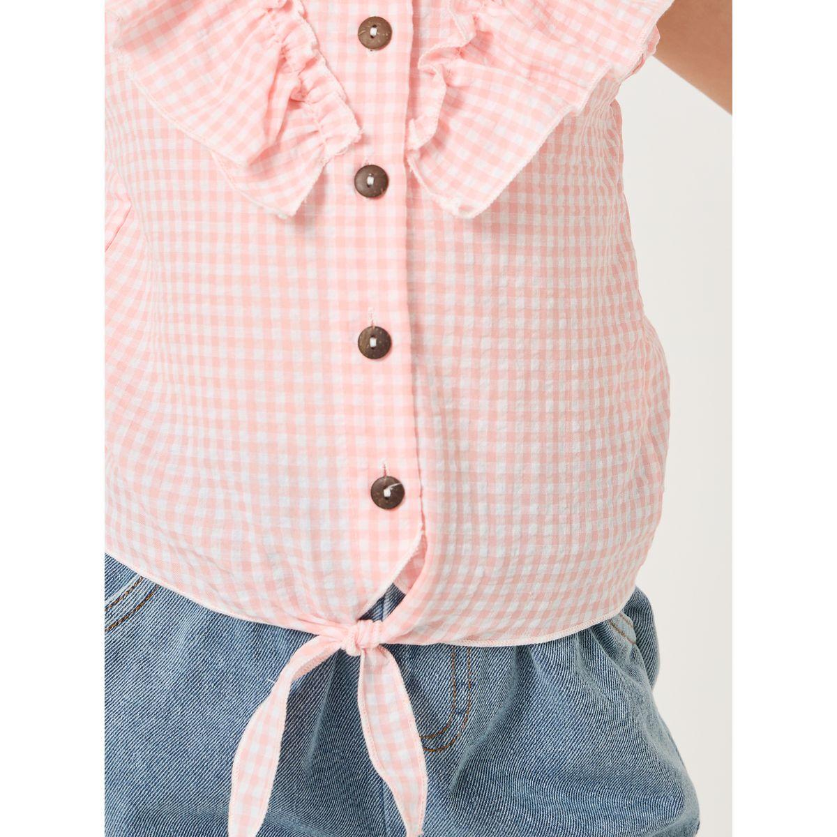بلوزة بنمط مربعات وتفاصيل كشكش مع أزرار-girls-clothing-blousesandshirts-image-3
