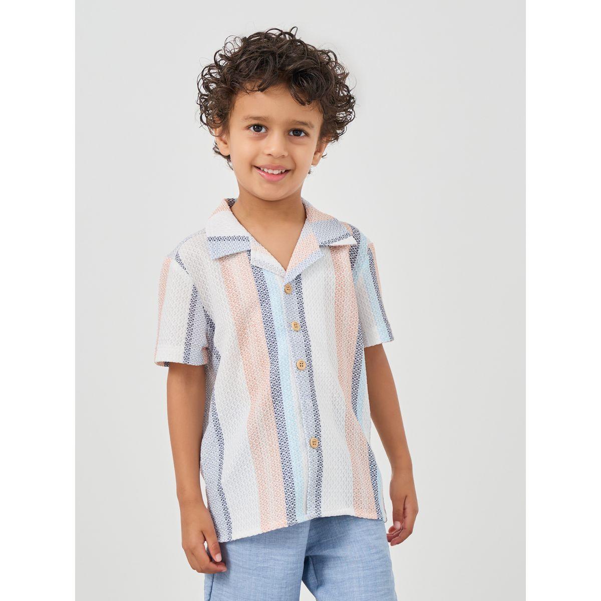 قميص مخطط بأكمام قصيرة وأزرار-boys-clothing-shirts-image-1