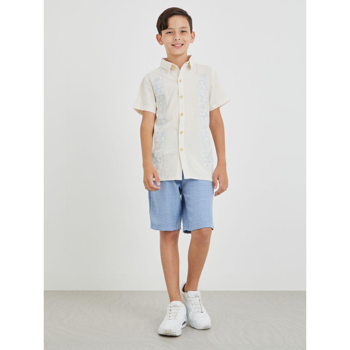 قميص مُطرّز بياقة سبريد مع أزرار-boys-clothing-shirts-image-2
