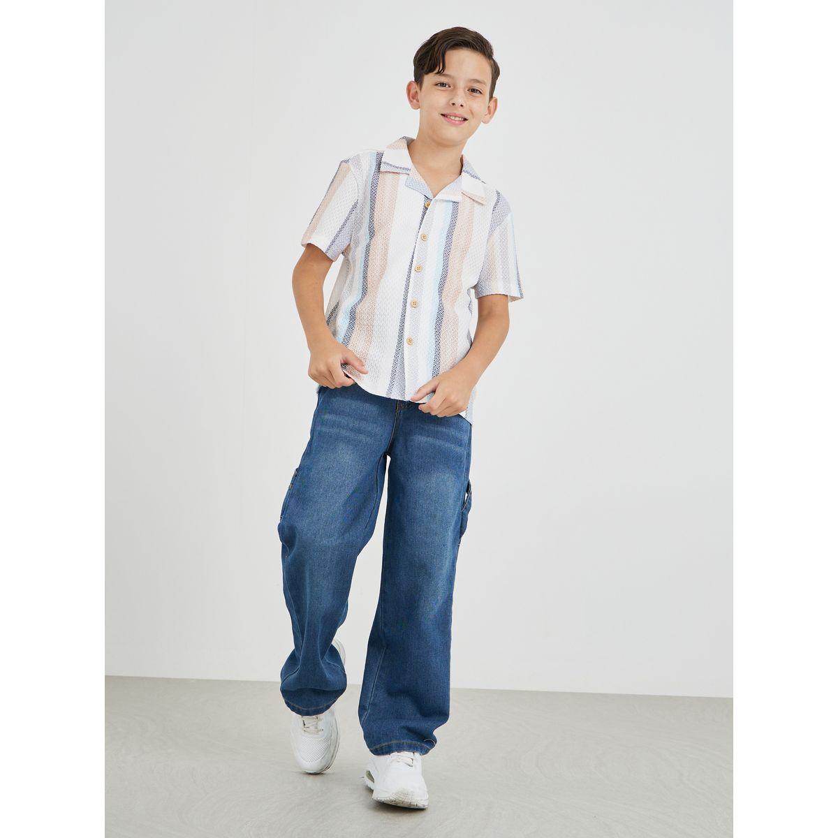 قميص مخطط بأكمام قصيرة وأزرار-boys-clothing-shirts-image-2