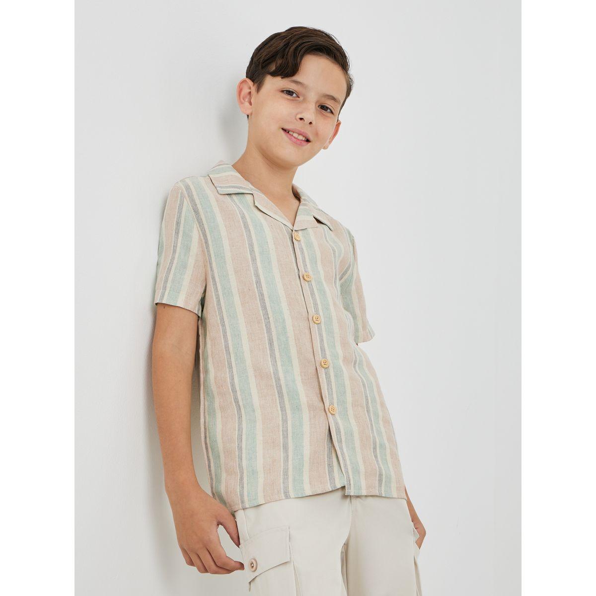 قميص مخطط بأكمام قصيرة وأزرار-boys-clothing-shirts-image-1