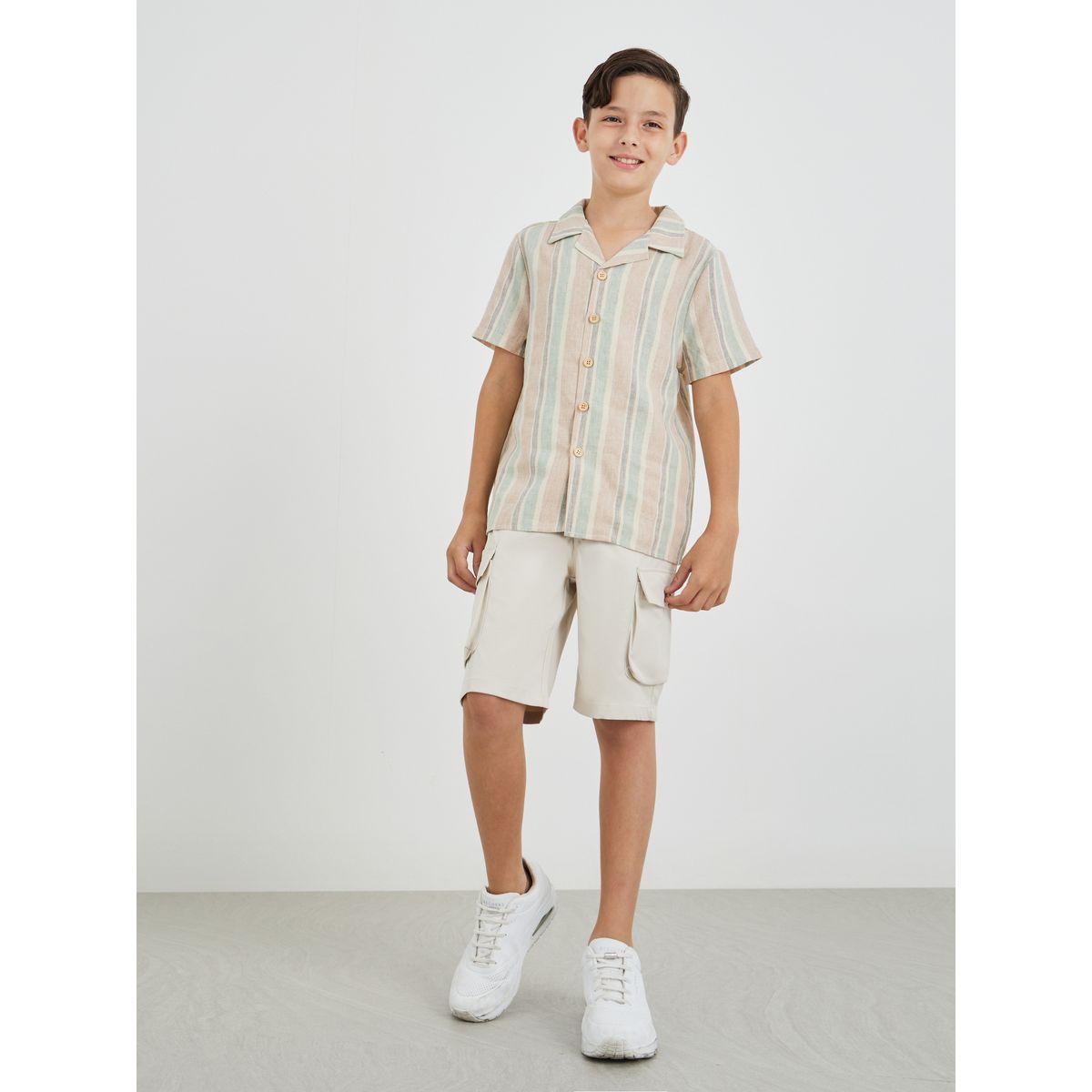 قميص مخطط بأكمام قصيرة وأزرار-boys-clothing-shirts-image-2