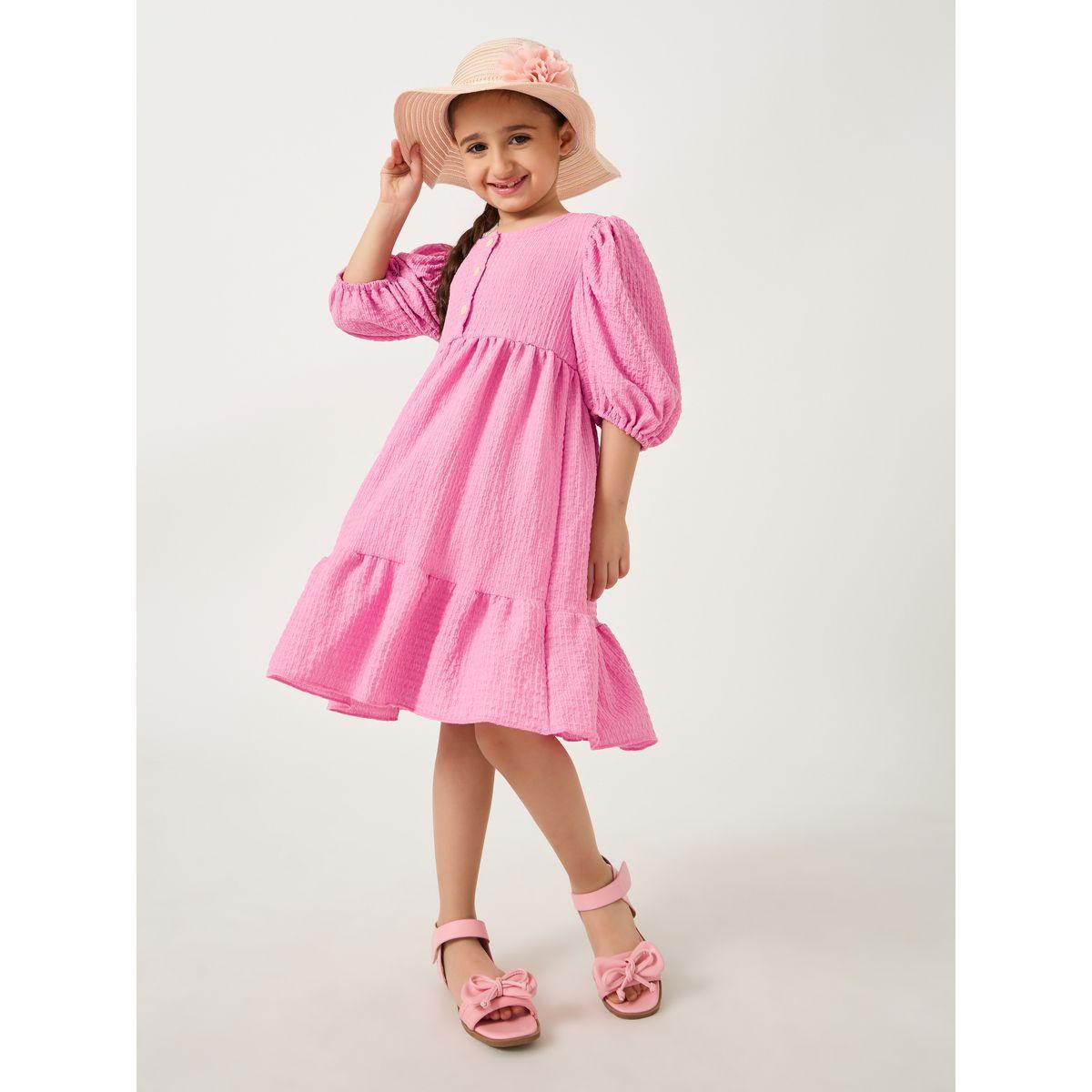 فستان بأكمام منفوخة وأزرار غلق-girls-clothing-dressesandjumpsuits-image-1