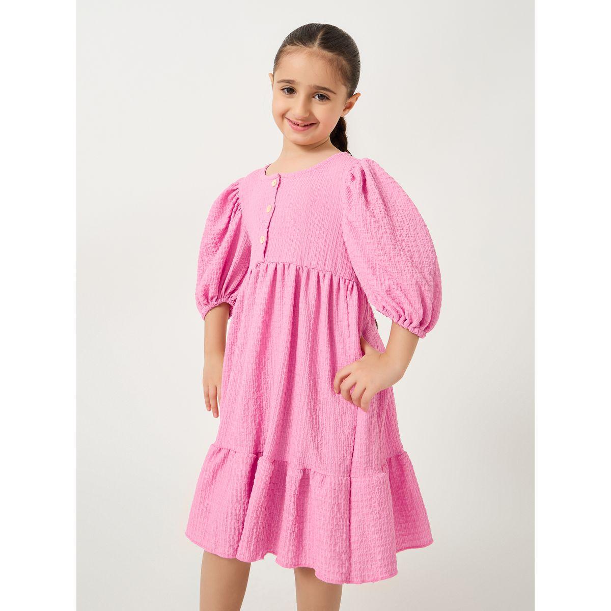 فستان بأكمام منفوخة وأزرار غلق-girls-clothing-dressesandjumpsuits-image-2