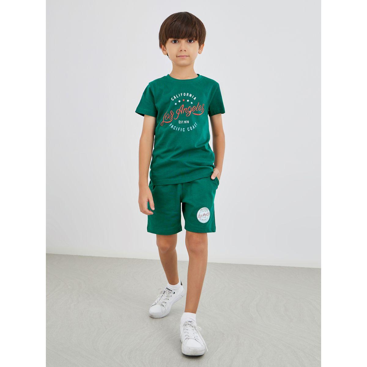 Styli Slogan Print Round Neck T-Shirt and Shorts Set-boys-clothing-setsandcoords-image-1