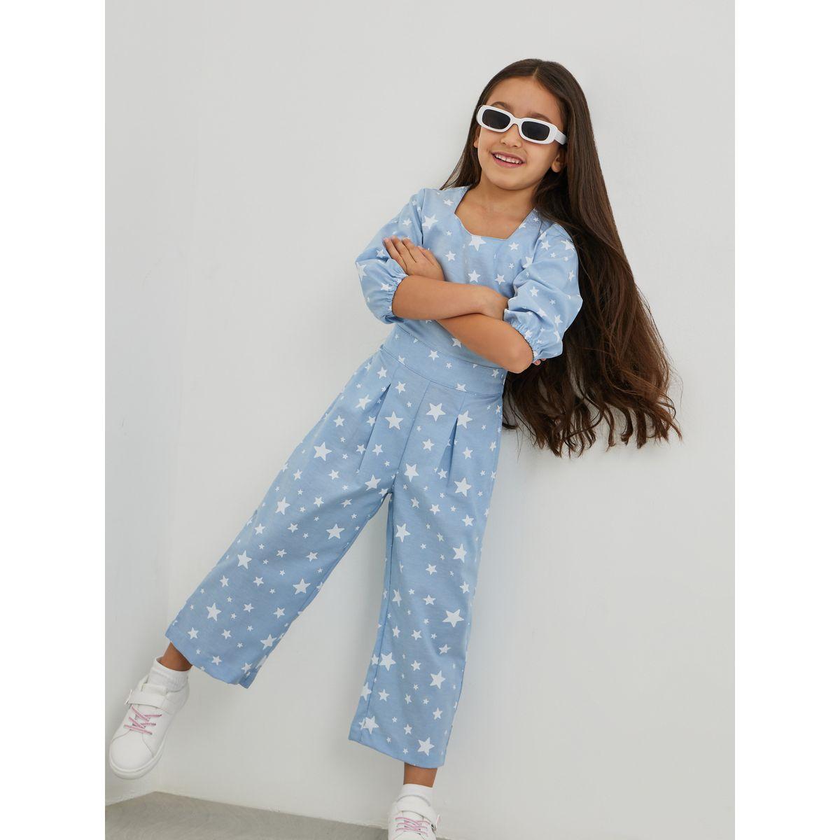 جمبسوت مُطبع بالكامل بأكمام بالون وتفاصيل كسرات-girls-clothing-dressesandjumpsuits-image-1