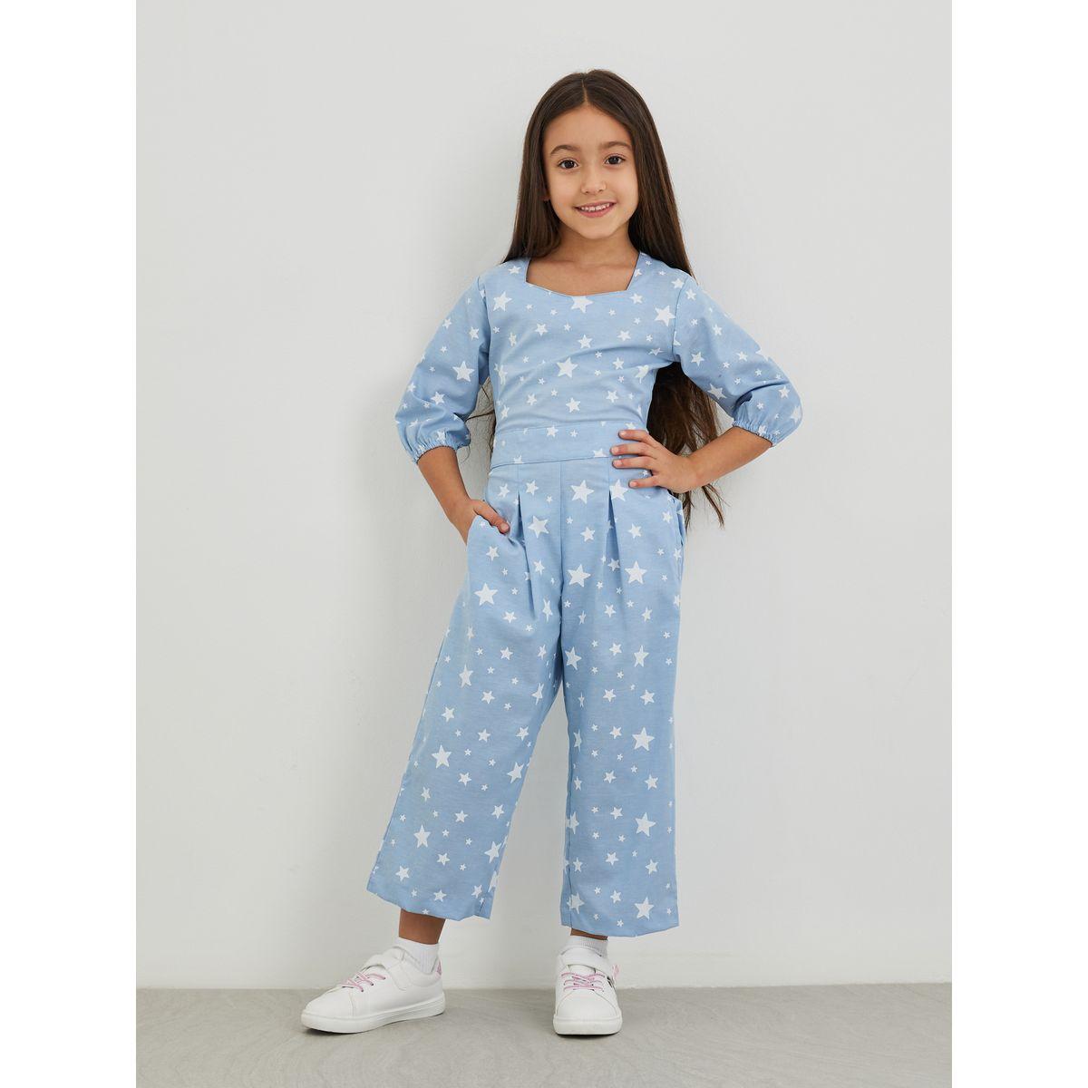 جمبسوت مُطبع بالكامل بأكمام بالون وتفاصيل كسرات-girls-clothing-dressesandjumpsuits-image-2