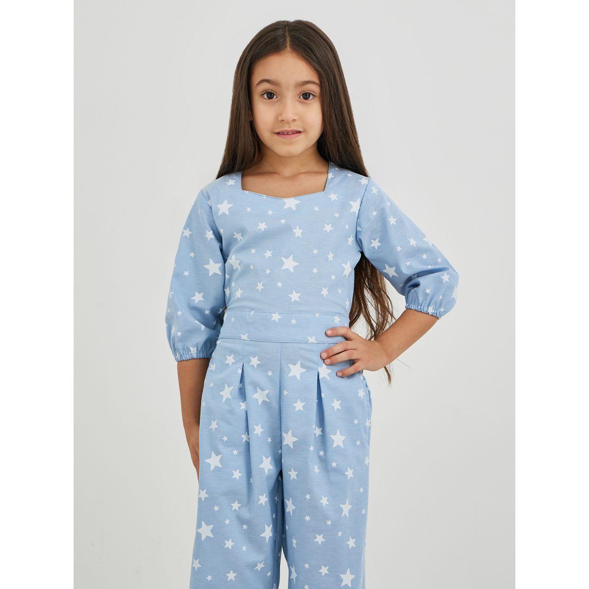 جمبسوت مُطبع بالكامل بأكمام بالون وتفاصيل كسرات-girls-clothing-dressesandjumpsuits-image-3