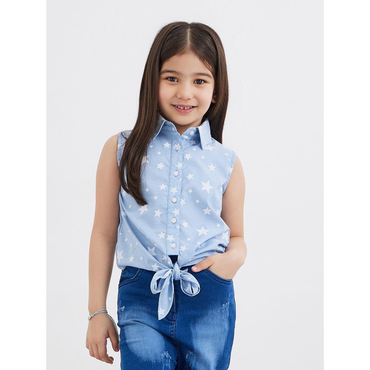 طقم منسق من شورت وبلوزة دنيم بطبعة نجوم-girls-clothing-setsandcoords-image-3