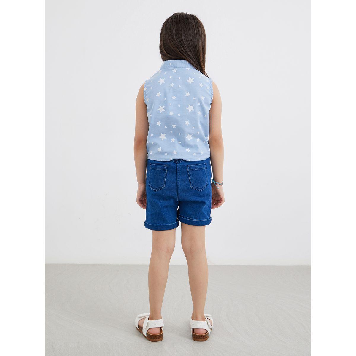 Styli Star Print Denim Shirt and Shorts Set-girls-clothing-setsandcoords-image-5